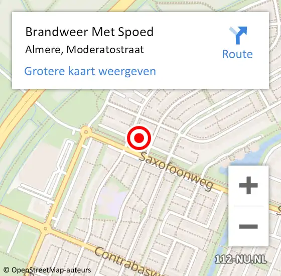 Locatie op kaart van de 112 melding: Brandweer Met Spoed Naar Almere, Moderatostraat op 19 november 2022 14:29