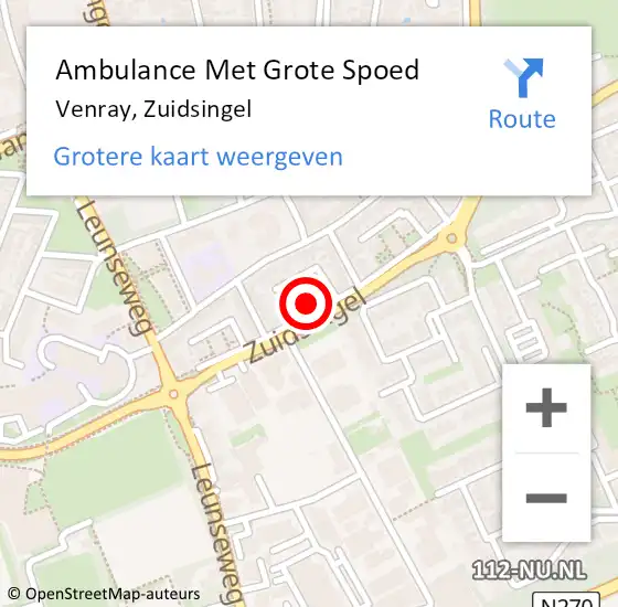 Locatie op kaart van de 112 melding: Ambulance Met Grote Spoed Naar Venray, Zuidsingel op 19 november 2022 14:32