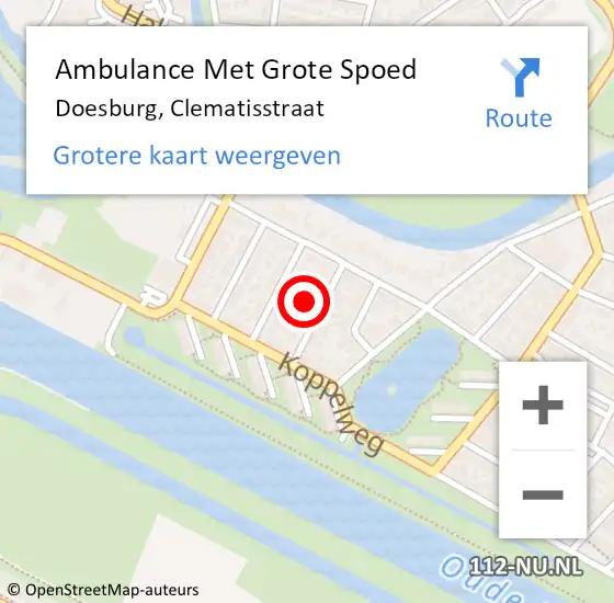 Locatie op kaart van de 112 melding: Ambulance Met Grote Spoed Naar Doesburg, Clematisstraat op 19 november 2022 14:40