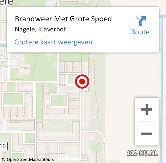 Locatie op kaart van de 112 melding: Brandweer Met Grote Spoed Naar Nagele, Klaverhof op 19 november 2022 14:46