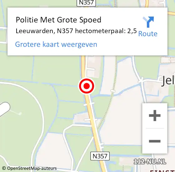 Locatie op kaart van de 112 melding: Politie Met Grote Spoed Naar Leeuwarden, N357 hectometerpaal: 2,5 op 19 november 2022 14:49
