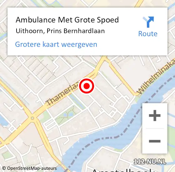 Locatie op kaart van de 112 melding: Ambulance Met Grote Spoed Naar Uithoorn, Prins Bernhardlaan op 19 november 2022 14:55