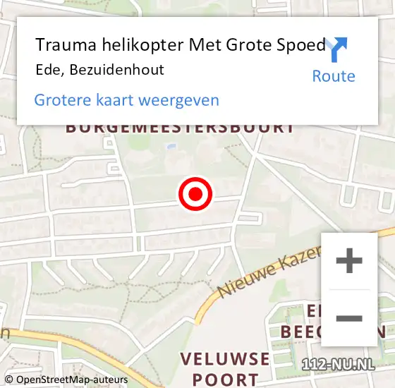 Locatie op kaart van de 112 melding: Trauma helikopter Met Grote Spoed Naar Ede, Bezuidenhout op 19 november 2022 14:57