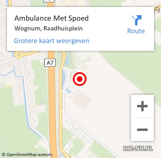 Locatie op kaart van de 112 melding: Ambulance Met Spoed Naar Wognum, Raadhuisplein op 19 november 2022 15:22