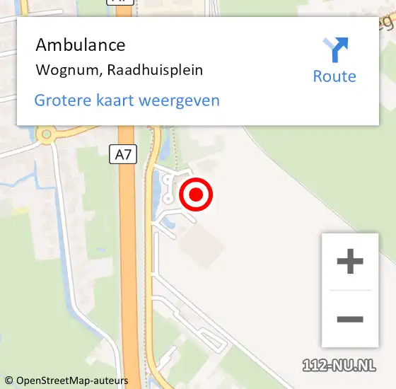 Locatie op kaart van de 112 melding: Ambulance Wognum, Raadhuisplein op 19 november 2022 15:23