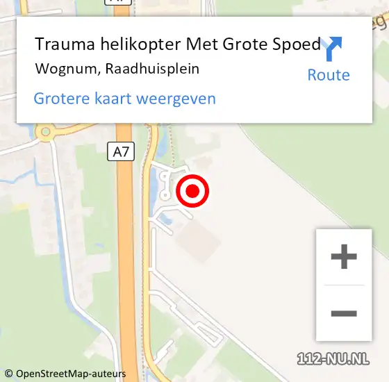 Locatie op kaart van de 112 melding: Trauma helikopter Met Grote Spoed Naar Wognum, Raadhuisplein op 19 november 2022 15:24