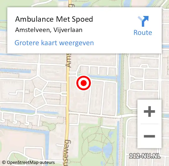 Locatie op kaart van de 112 melding: Ambulance Met Spoed Naar Amstelveen, Vijverlaan op 19 november 2022 15:45