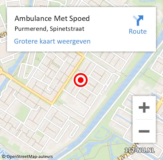 Locatie op kaart van de 112 melding: Ambulance Met Spoed Naar Purmerend, Spinetstraat op 19 november 2022 16:02