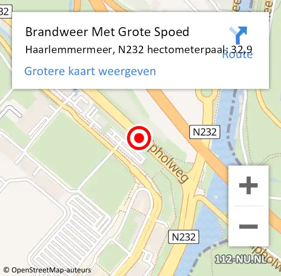 Locatie op kaart van de 112 melding: Brandweer Met Grote Spoed Naar Haarlemmermeer, N232 hectometerpaal: 32,9 op 19 november 2022 16:04