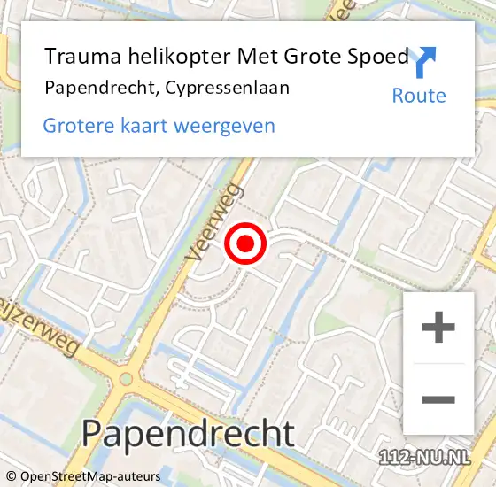 Locatie op kaart van de 112 melding: Trauma helikopter Met Grote Spoed Naar Papendrecht, Cypressenlaan op 19 november 2022 16:10