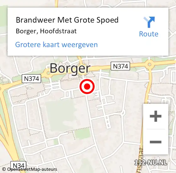Locatie op kaart van de 112 melding: Brandweer Met Grote Spoed Naar Borger, Hoofdstraat op 19 november 2022 16:44