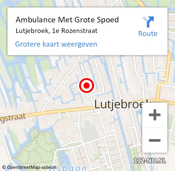 Locatie op kaart van de 112 melding: Ambulance Met Grote Spoed Naar Lutjebroek, 1e Rozenstraat op 19 november 2022 16:47