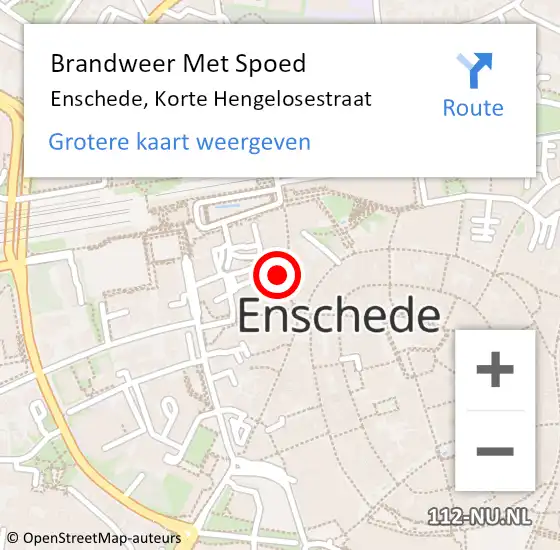 Locatie op kaart van de 112 melding: Brandweer Met Spoed Naar Enschede, Korte Hengelosestraat op 19 november 2022 17:01