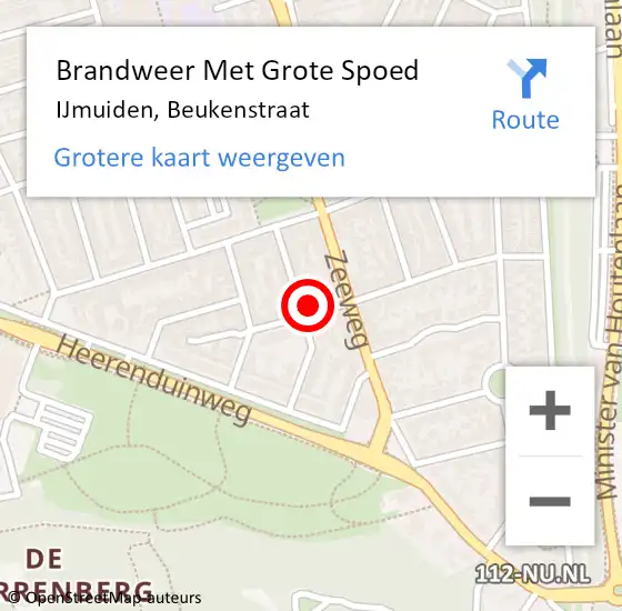Locatie op kaart van de 112 melding: Brandweer Met Grote Spoed Naar IJmuiden, Beukenstraat op 19 november 2022 17:21