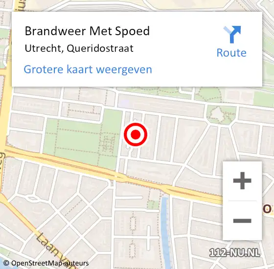 Locatie op kaart van de 112 melding: Brandweer Met Spoed Naar Utrecht, Queridostraat op 19 november 2022 17:48
