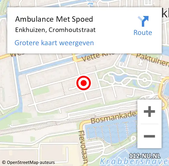 Locatie op kaart van de 112 melding: Ambulance Met Spoed Naar Enkhuizen, Cromhoutstraat op 19 november 2022 18:02