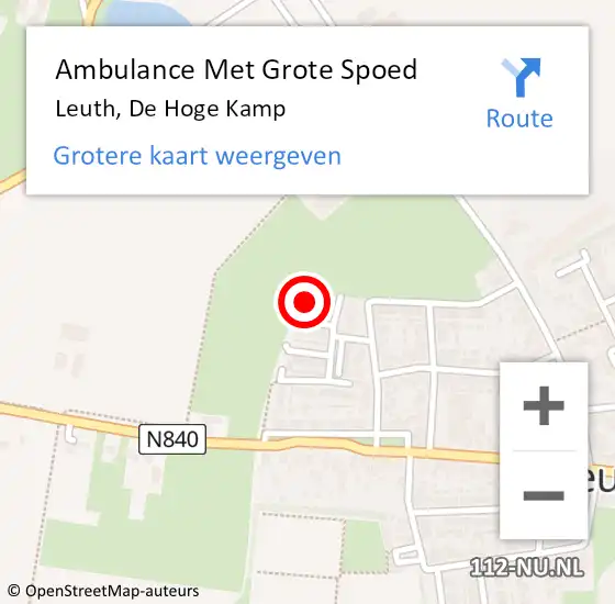 Locatie op kaart van de 112 melding: Ambulance Met Grote Spoed Naar Leuth, De Hoge Kamp op 19 november 2022 18:24