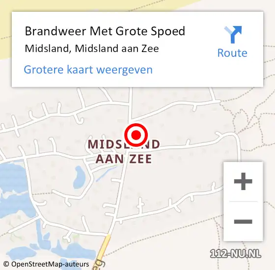 Locatie op kaart van de 112 melding: Brandweer Met Grote Spoed Naar Midsland, Midsland aan Zee op 19 november 2022 18:43