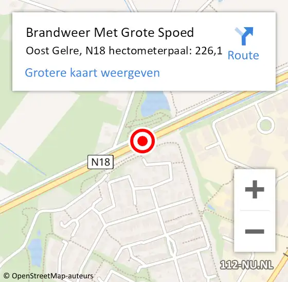 Locatie op kaart van de 112 melding: Brandweer Met Grote Spoed Naar Oost Gelre, N18 hectometerpaal: 226,1 op 19 november 2022 18:45