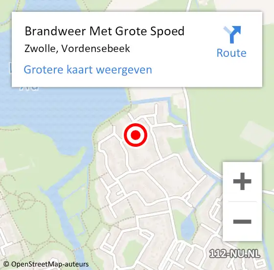 Locatie op kaart van de 112 melding: Brandweer Met Grote Spoed Naar Zwolle, Vordensebeek op 19 november 2022 19:03