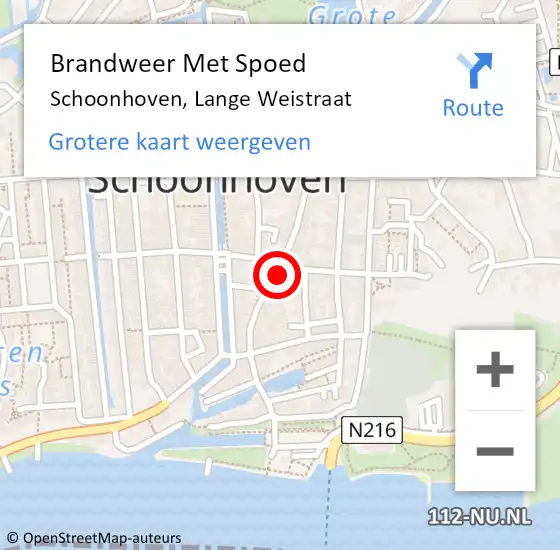 Locatie op kaart van de 112 melding: Brandweer Met Spoed Naar Schoonhoven, Lange Weistraat op 19 november 2022 19:05