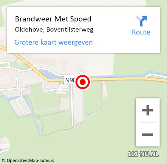 Locatie op kaart van de 112 melding: Brandweer Met Spoed Naar Oldehove, Boventilsterweg op 19 november 2022 19:06