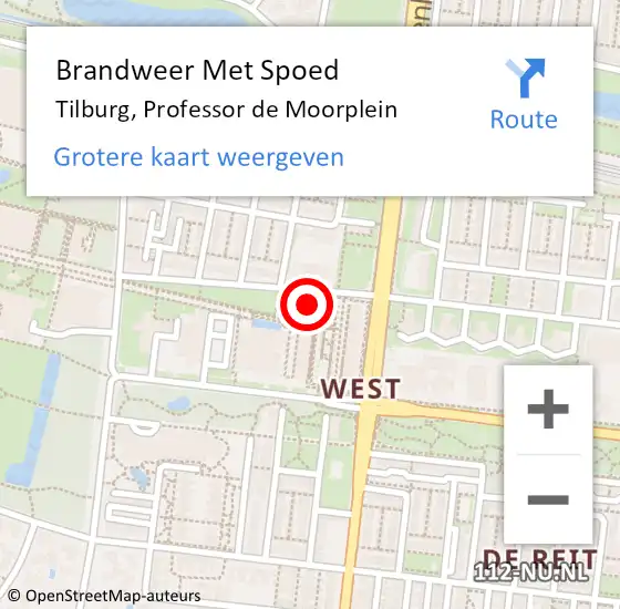Locatie op kaart van de 112 melding: Brandweer Met Spoed Naar Tilburg, Professor de Moorplein op 19 november 2022 19:13