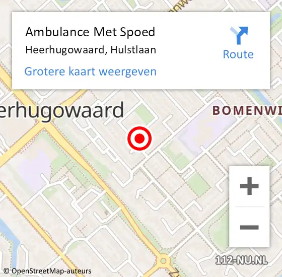 Locatie op kaart van de 112 melding: Ambulance Met Spoed Naar Heerhugowaard, Hulstlaan op 19 november 2022 19:17