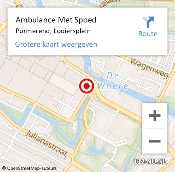 Locatie op kaart van de 112 melding: Ambulance Met Spoed Naar Purmerend, Looiersplein op 19 november 2022 19:28