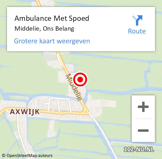 Locatie op kaart van de 112 melding: Ambulance Met Spoed Naar Middelie, Ons Belang op 19 november 2022 19:47