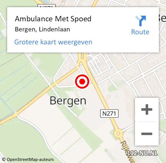 Locatie op kaart van de 112 melding: Ambulance Met Spoed Naar Bergen, Lindenlaan op 19 november 2022 19:49