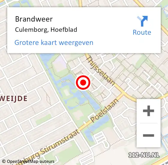 Locatie op kaart van de 112 melding: Brandweer Culemborg, Hoefblad op 19 november 2022 20:37