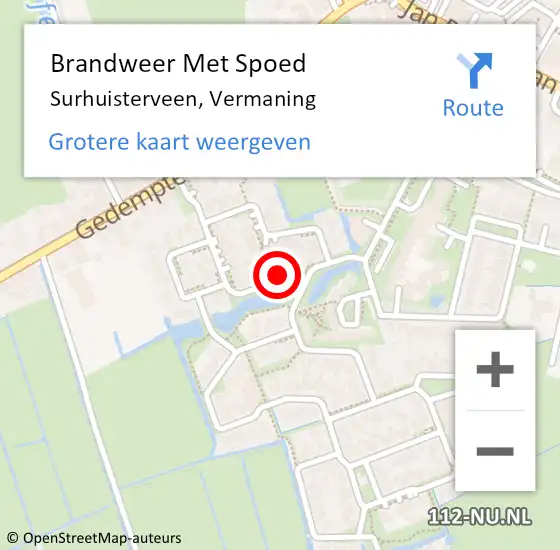 Locatie op kaart van de 112 melding: Brandweer Met Spoed Naar Surhuisterveen, Vermaning op 19 november 2022 20:49