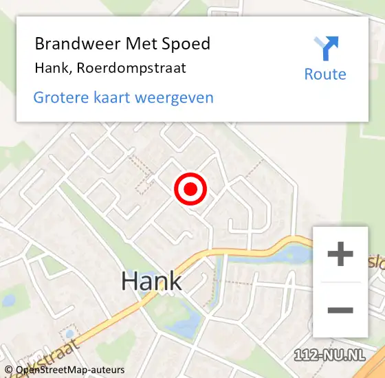 Locatie op kaart van de 112 melding: Brandweer Met Spoed Naar Hank, Roerdompstraat op 19 november 2022 21:06