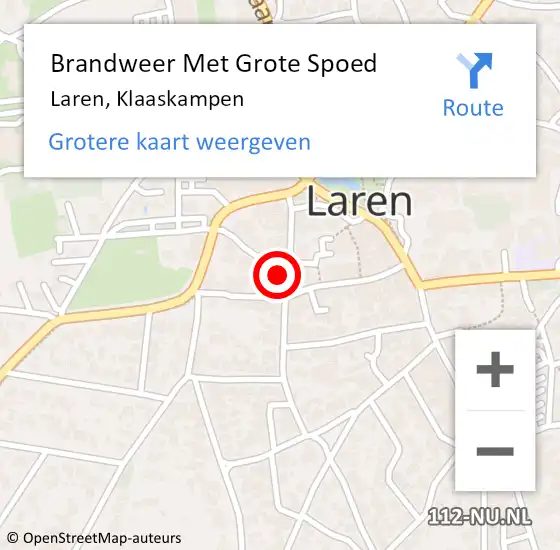 Locatie op kaart van de 112 melding: Brandweer Met Grote Spoed Naar Laren, Klaaskampen op 19 november 2022 21:24