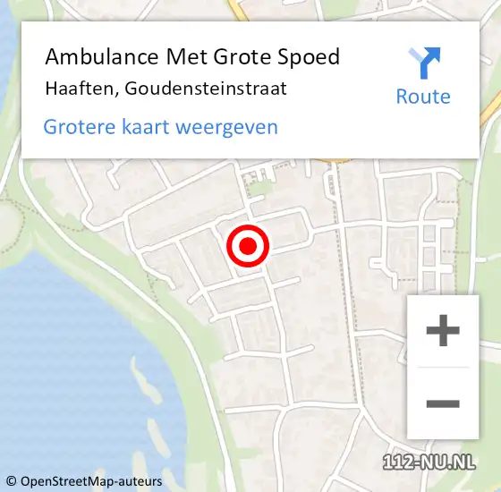 Locatie op kaart van de 112 melding: Ambulance Met Grote Spoed Naar Haaften, Goudensteinstraat op 19 november 2022 21:49