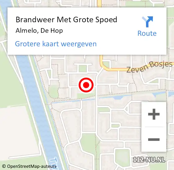 Locatie op kaart van de 112 melding: Brandweer Met Grote Spoed Naar Almelo, De Hop op 19 november 2022 22:07