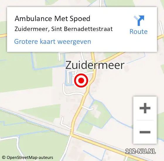Locatie op kaart van de 112 melding: Ambulance Met Spoed Naar Zuidermeer, Sint Bernadettestraat op 19 november 2022 23:01