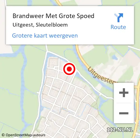 Locatie op kaart van de 112 melding: Brandweer Met Grote Spoed Naar Uitgeest, Sleutelbloem op 5 augustus 2014 14:52