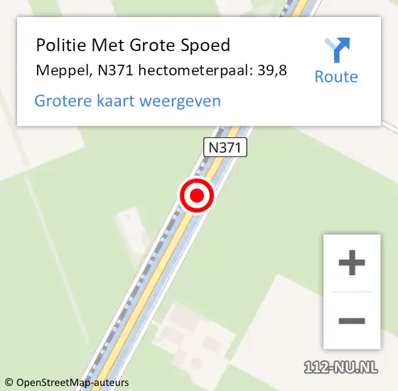 Locatie op kaart van de 112 melding: Politie Met Grote Spoed Naar Meppel, N371 hectometerpaal: 39,8 op 20 november 2022 00:57