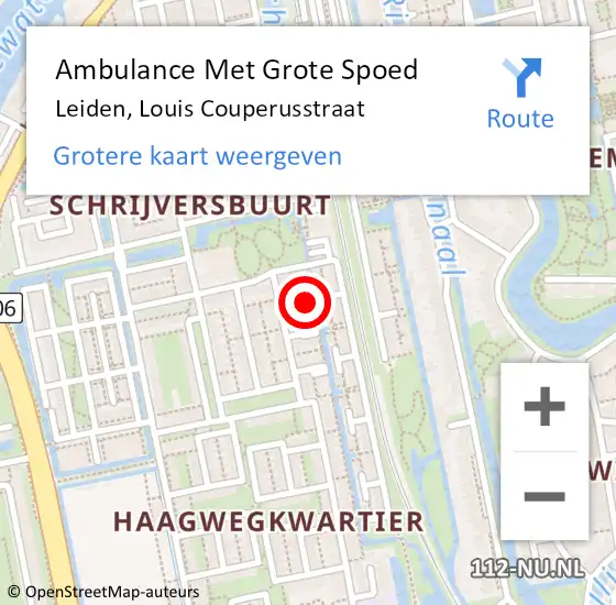 Locatie op kaart van de 112 melding: Ambulance Met Grote Spoed Naar Leiden, Louis Couperusstraat op 20 november 2022 01:25