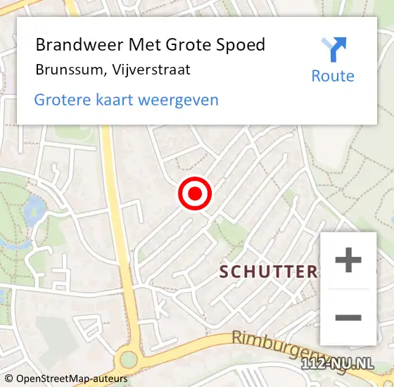 Locatie op kaart van de 112 melding: Brandweer Met Grote Spoed Naar Brunssum, Vijverstraat op 20 november 2022 02:38