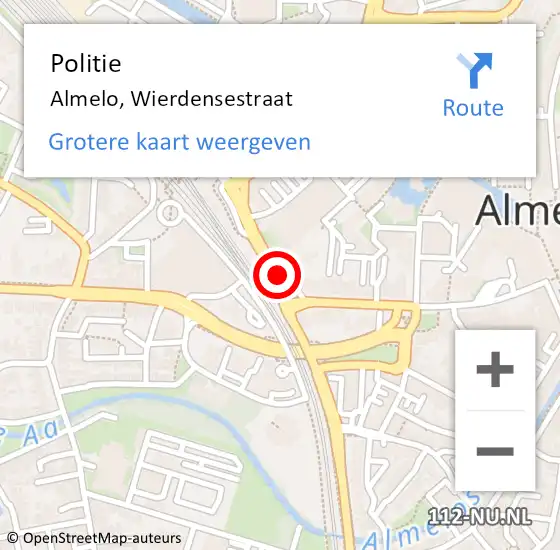 Locatie op kaart van de 112 melding: Politie Almelo, Wierdensestraat op 20 november 2022 02:51