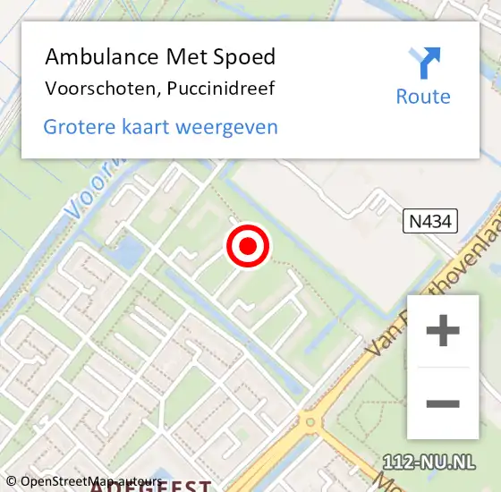 Locatie op kaart van de 112 melding: Ambulance Met Spoed Naar Voorschoten, Puccinidreef op 20 november 2022 04:00