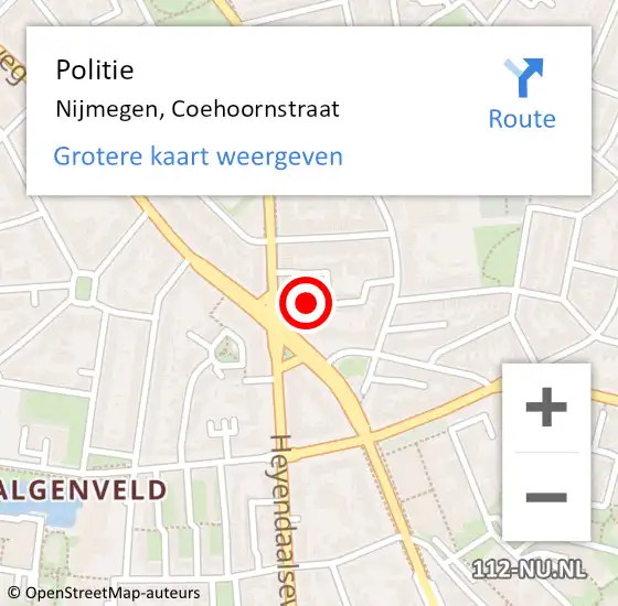 Locatie op kaart van de 112 melding: Politie Nijmegen, Coehoornstraat op 20 november 2022 04:52