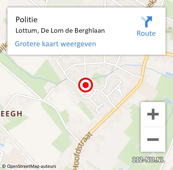 Locatie op kaart van de 112 melding: Politie Lottum, De Lom de Berghlaan op 20 november 2022 05:41