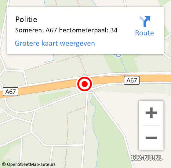 Locatie op kaart van de 112 melding: Politie Someren, A67 hectometerpaal: 34 op 20 november 2022 06:08