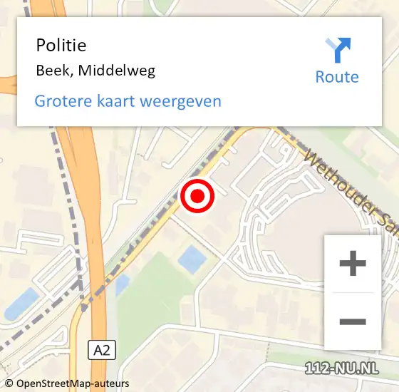 Locatie op kaart van de 112 melding: Politie Beek, Middelweg op 20 november 2022 06:15