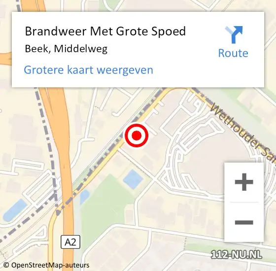 Locatie op kaart van de 112 melding: Brandweer Met Grote Spoed Naar Beek, Middelweg op 20 november 2022 06:16