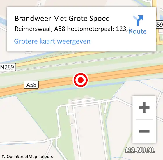 Locatie op kaart van de 112 melding: Brandweer Met Grote Spoed Naar Reimerswaal, A58 hectometerpaal: 123,1 op 20 november 2022 06:18